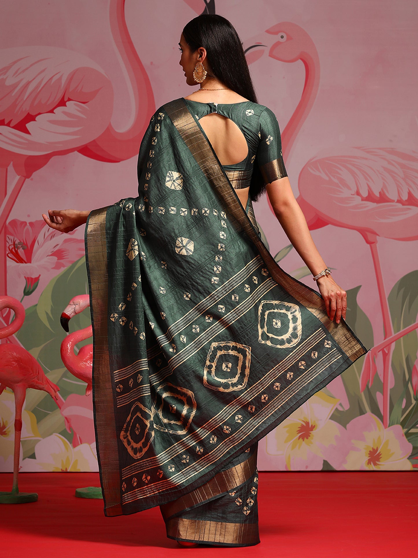 Women's Silk Blend Teal green Printed Designer Saree With Blouse Piece