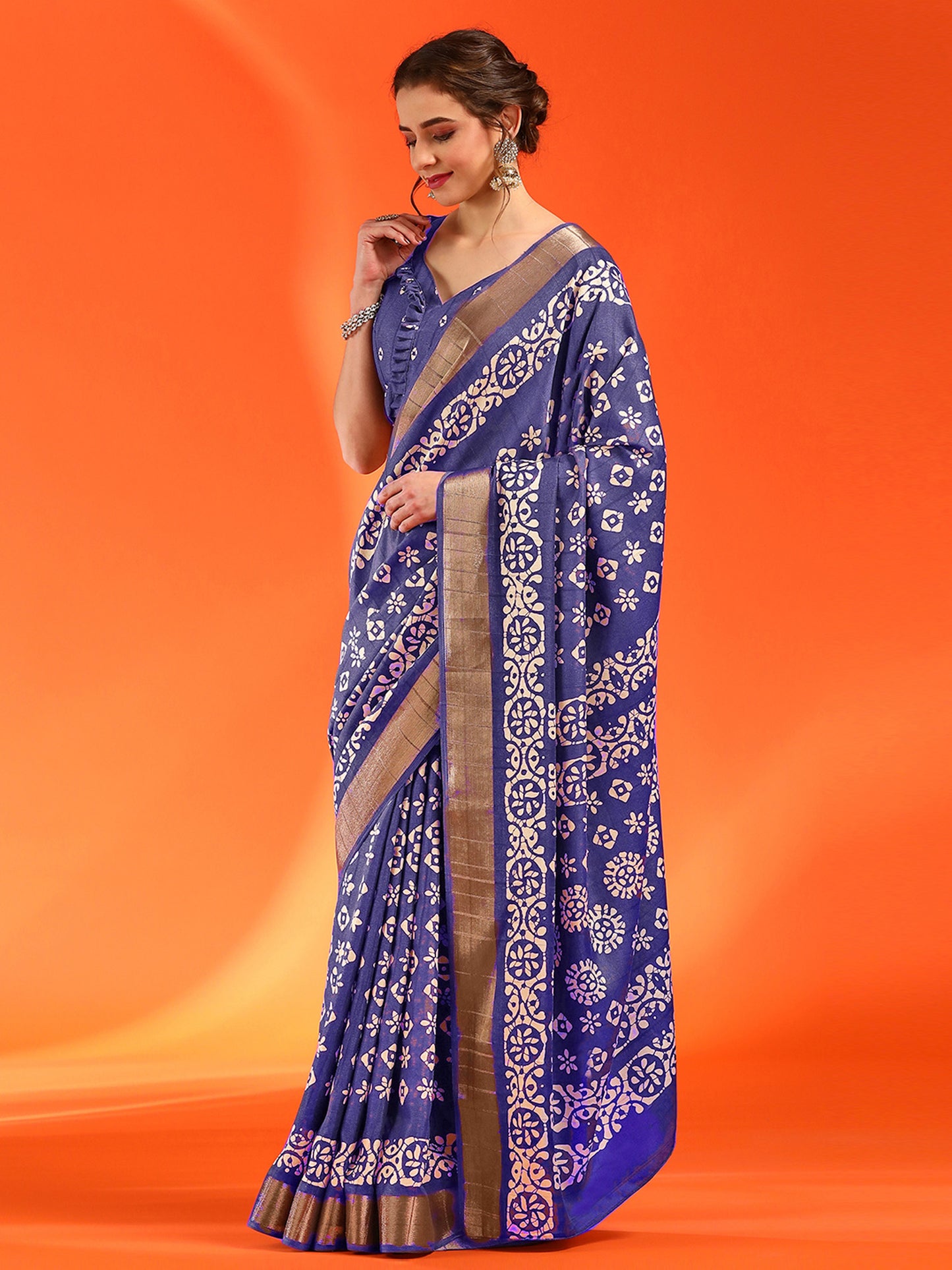 Women's Silk Blend Purple Printed Designer Saree With Blouse Piece
