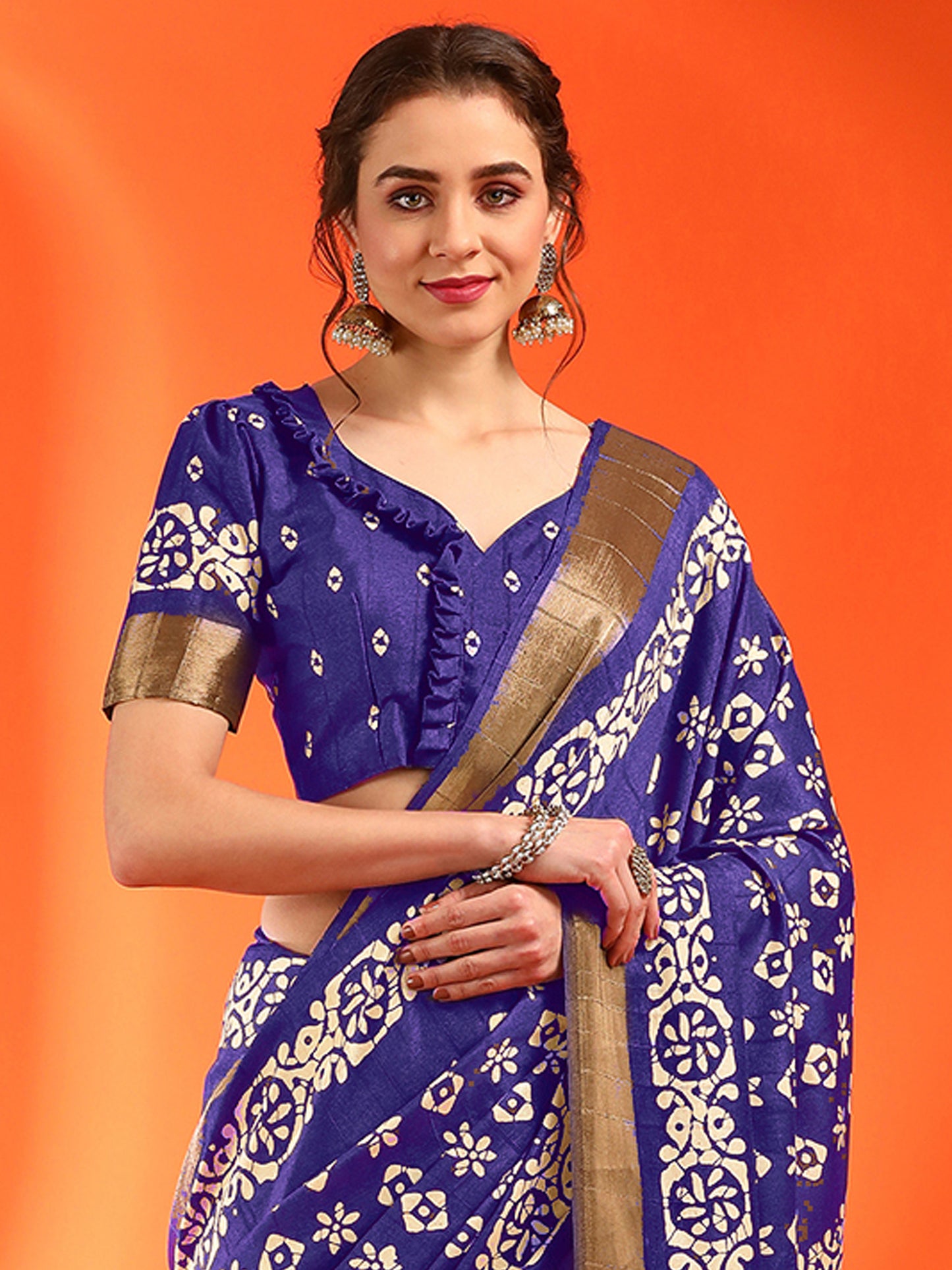 Women's Silk Blend Purple Printed Designer Saree With Blouse Piece