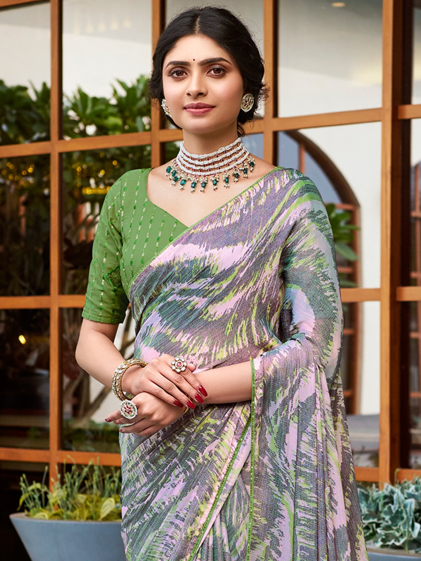 Women's Chiffon Mauve Printed Designer Saree With Blouse Piece