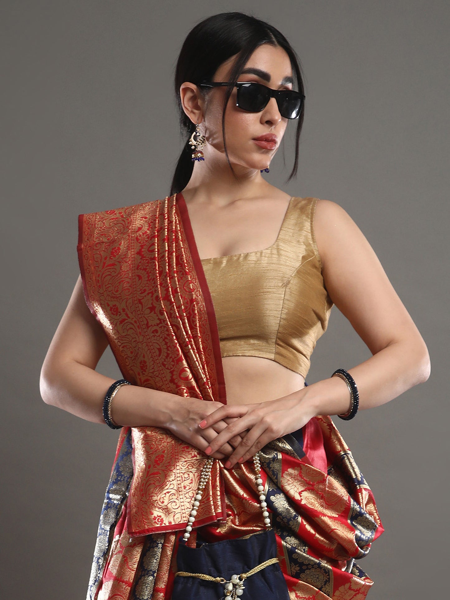 Women's Silk Blend Red Woven Design Designer Saree With Blouse Piece