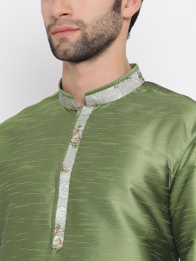 Men's Green Cotton Silk Straight Kurta Pyjama Set