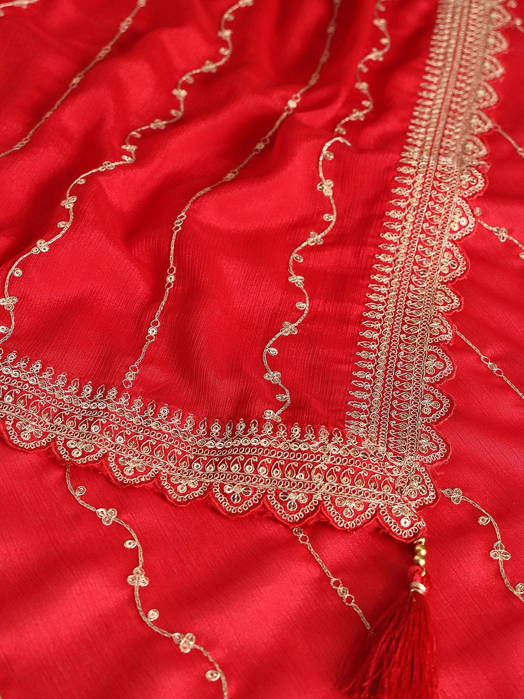 Dhiyona SO Women's Floral Embroidered Sequinned Straight Kurta With Palazzos And Dupatta