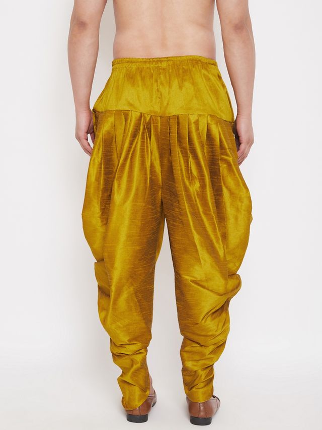 Men's Mustard Silk Blend Regular Dhoti