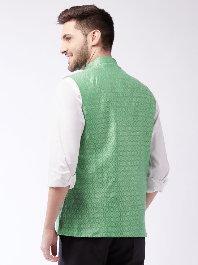 Men's Green Silk Blend Straight Nehru Jacket