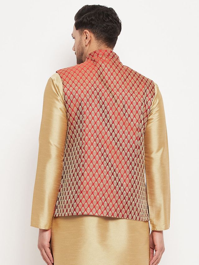 Men's Maroon Silk Blend Straight Nehru Jacket
