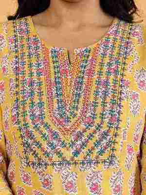 Women's Cotton Yellow Straight Kurta