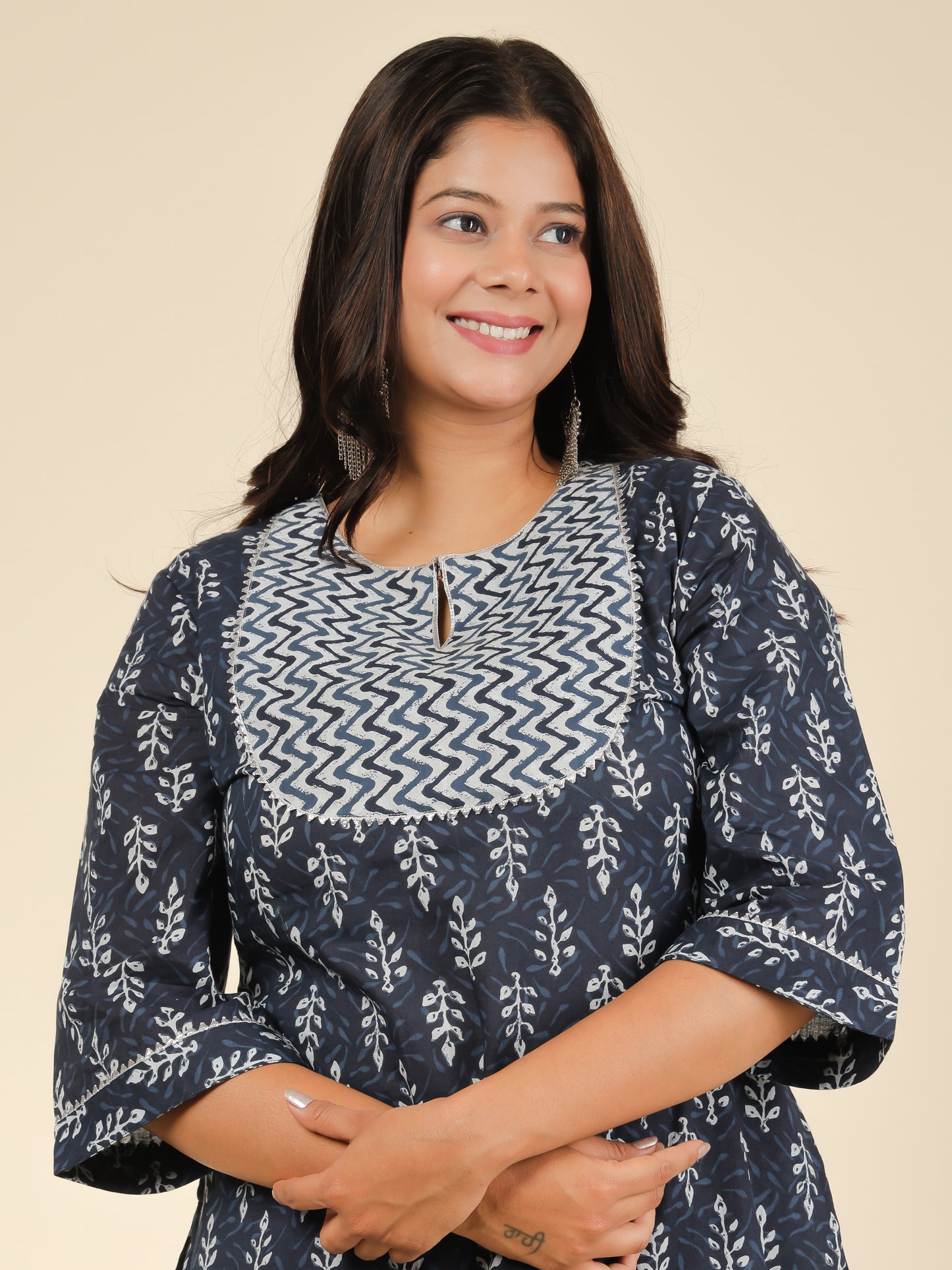 Women's Cotton Blue Straight Kurta