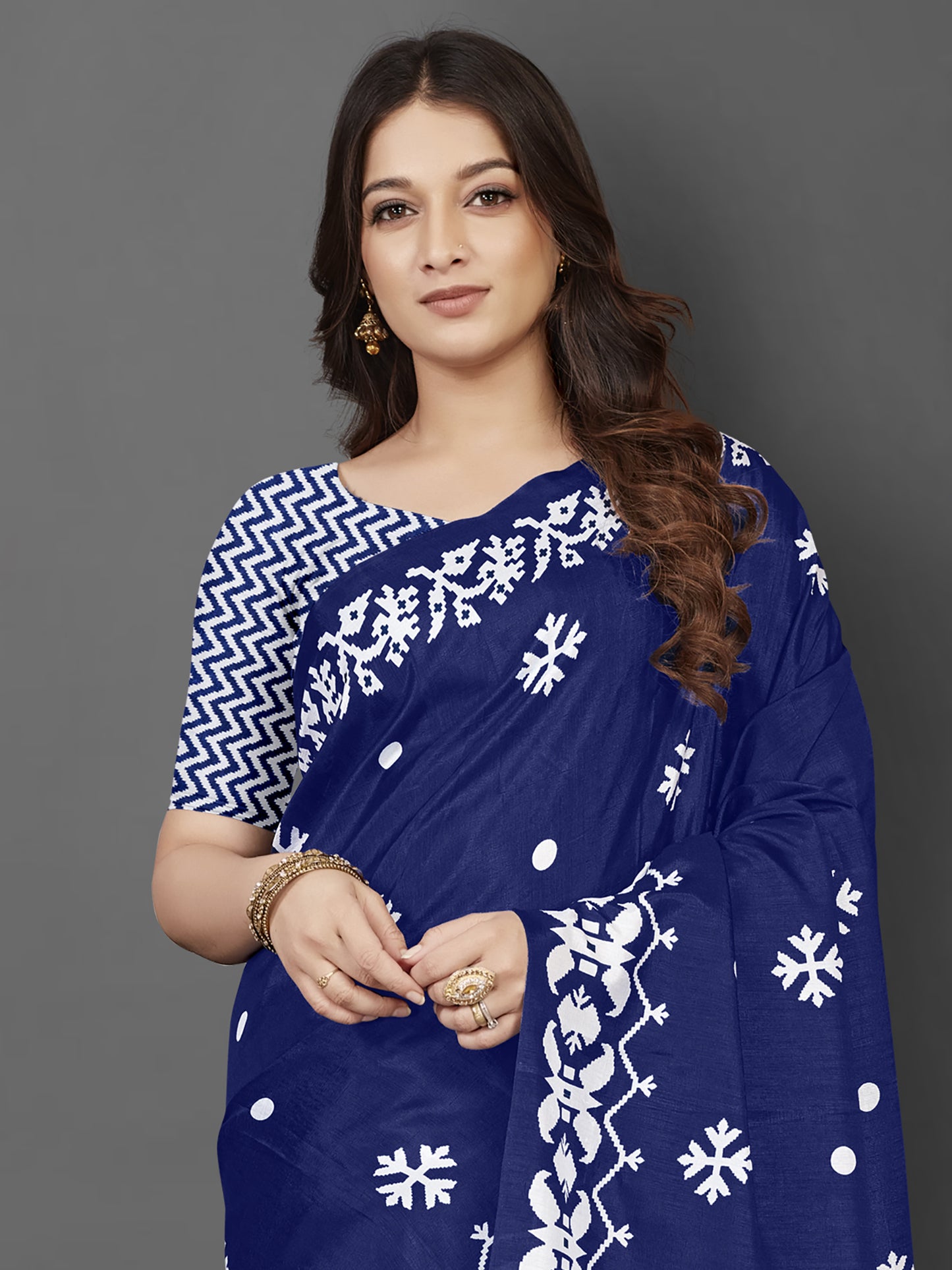 Women's Dola Silk Blue Printed Designer Saree With Blouse Piece