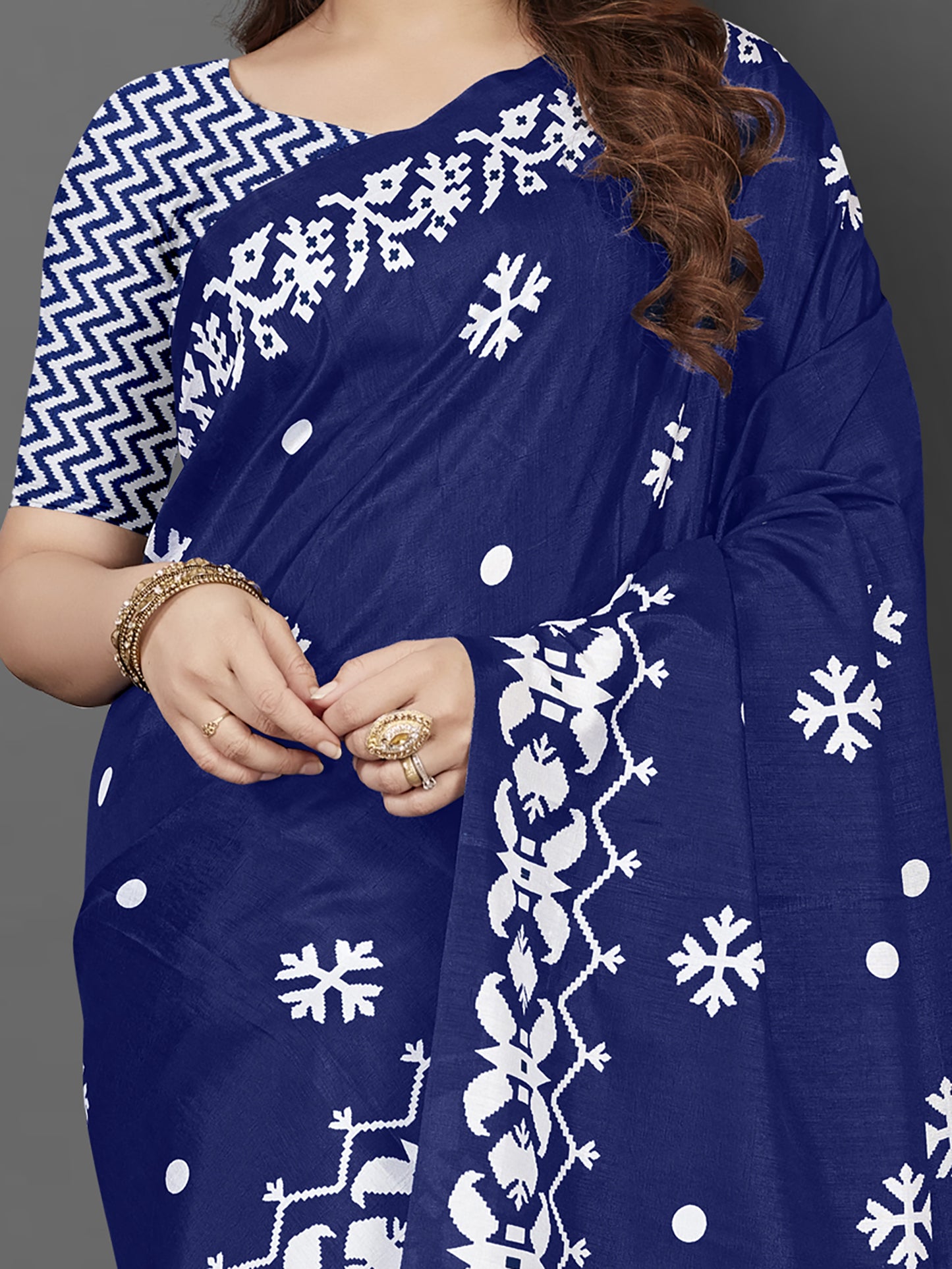Women's Dola Silk Blue Printed Designer Saree With Blouse Piece