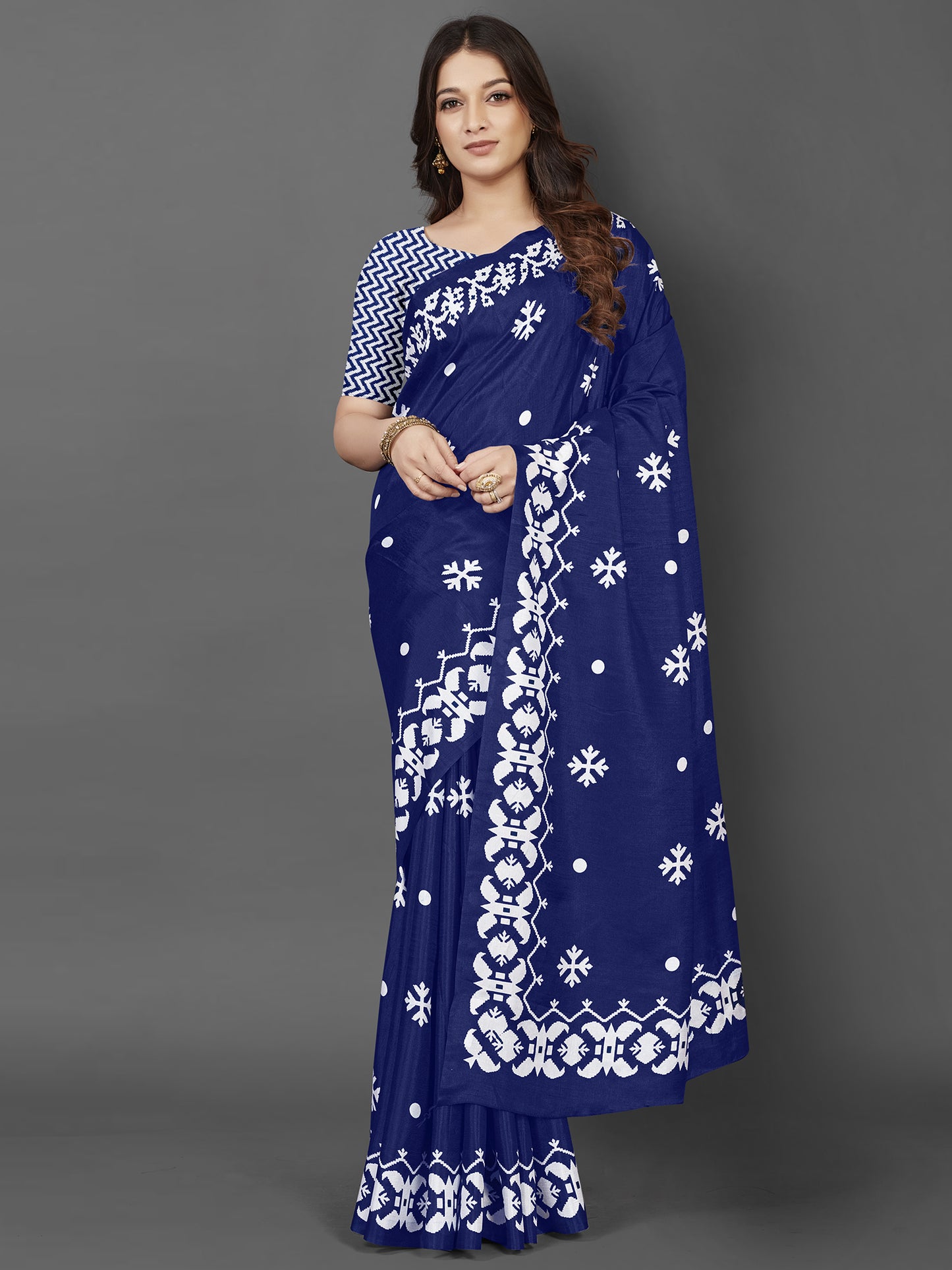 Women's Dola Silk Blue Printed Designer Saree With Blouse Piece