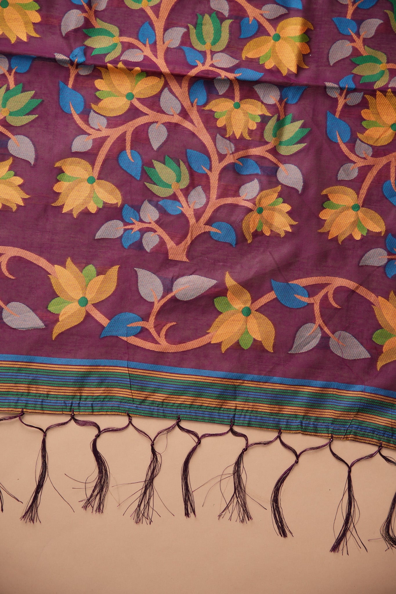 Dhiyona GR Women's Ghazal Classic Couture Wine Cotton Jamdani Saree