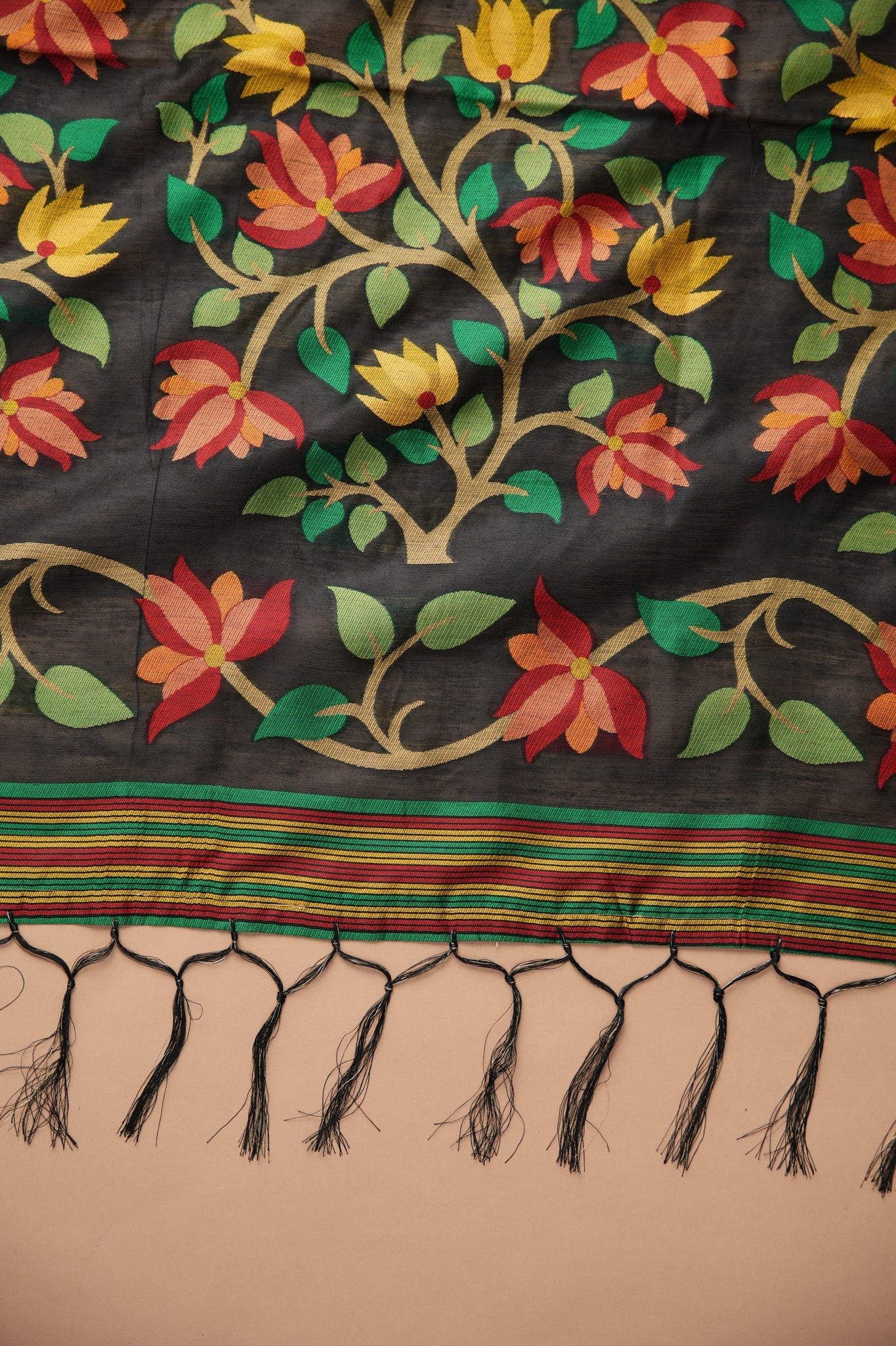 Dhiyona GR Women's Ghazal Classic Couture Black Cotton Jamdani Saree