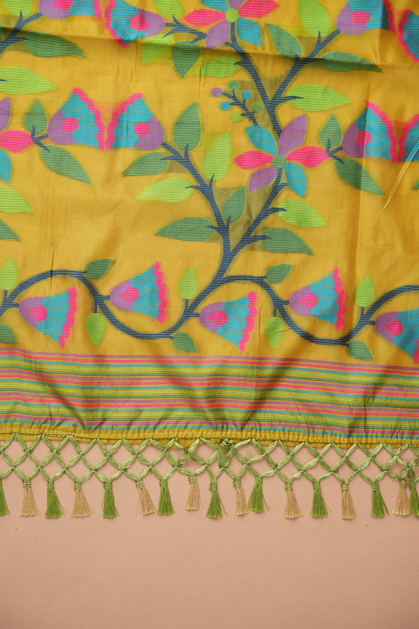 Dhiyona GR Women's Kora Silk Olive Green Organza Jamdani Saree