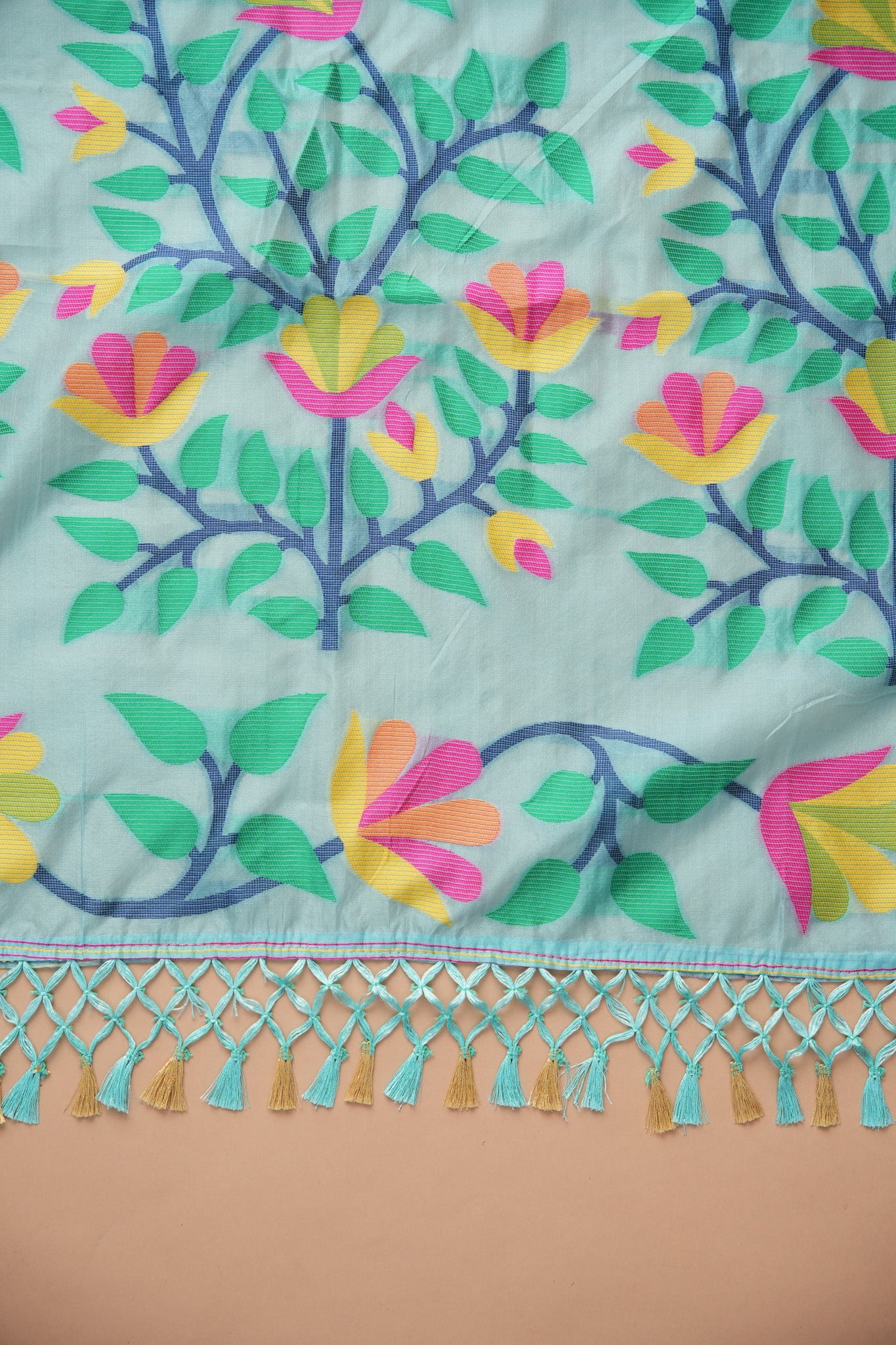 Dhiyona GR Women's Kalini Blue Retro Rhapsody Organza Jamdani Saree