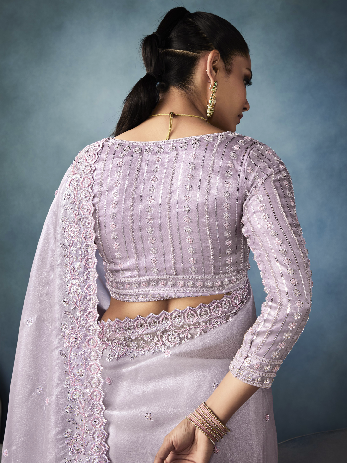 Dhiyona KM Women Tissue Embroidered Fancy Heavy Border Saree