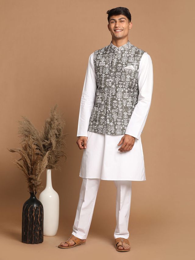 Men's Green Cotton Blend Straight Nehru Jacket