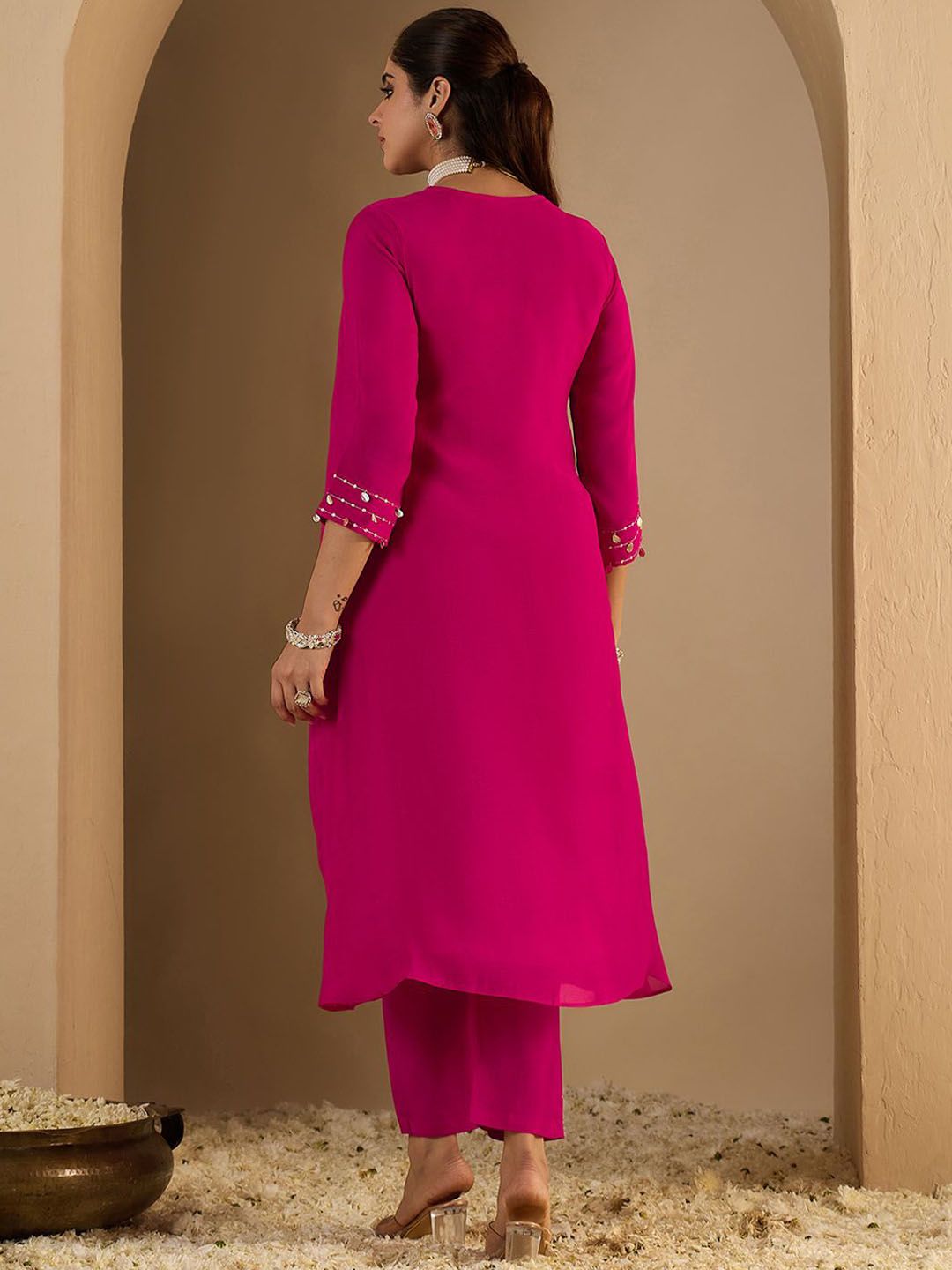 Dhiyona IE Women's Women Floral Printed A-Line Kurta with Trousers