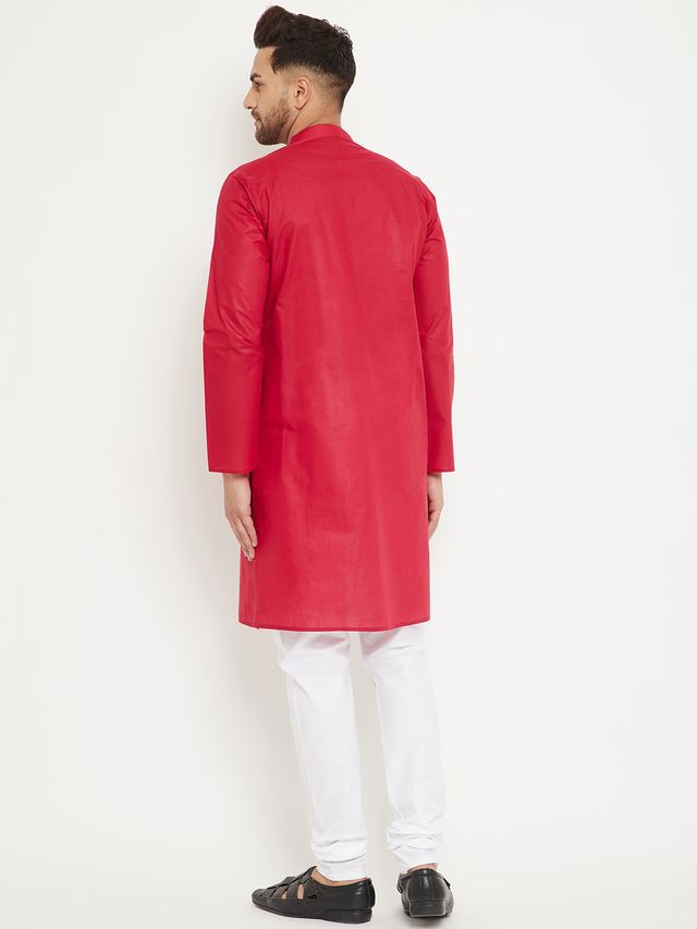 Men's Maroon Cotton Straight Kurta Pyjama Set