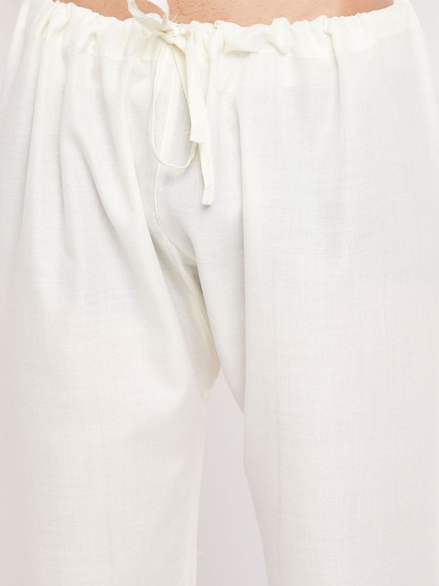 Men's Cream Cotton Blend Pathani Pathani Kurta Set