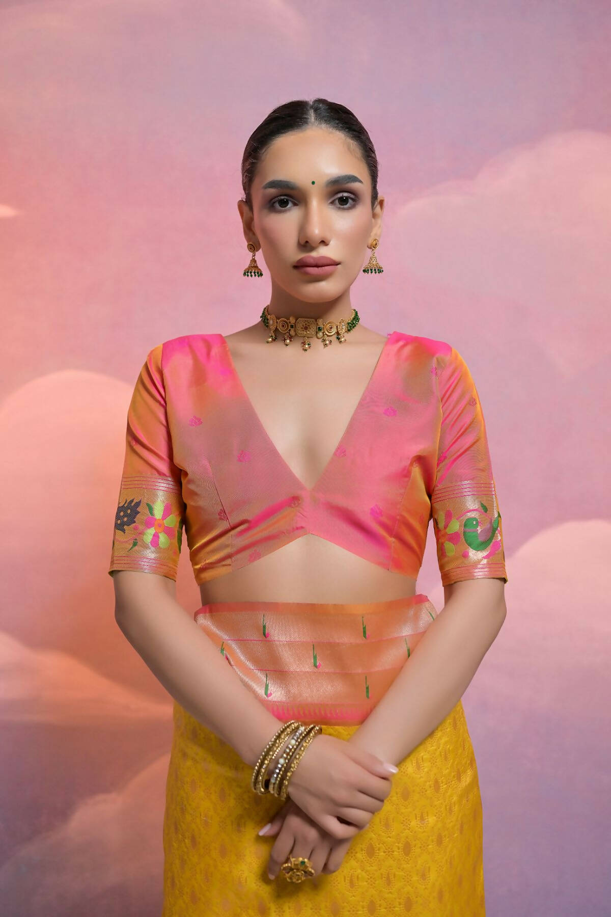 Women Paithani Vani Yellow Saree With Unstiched Blouse