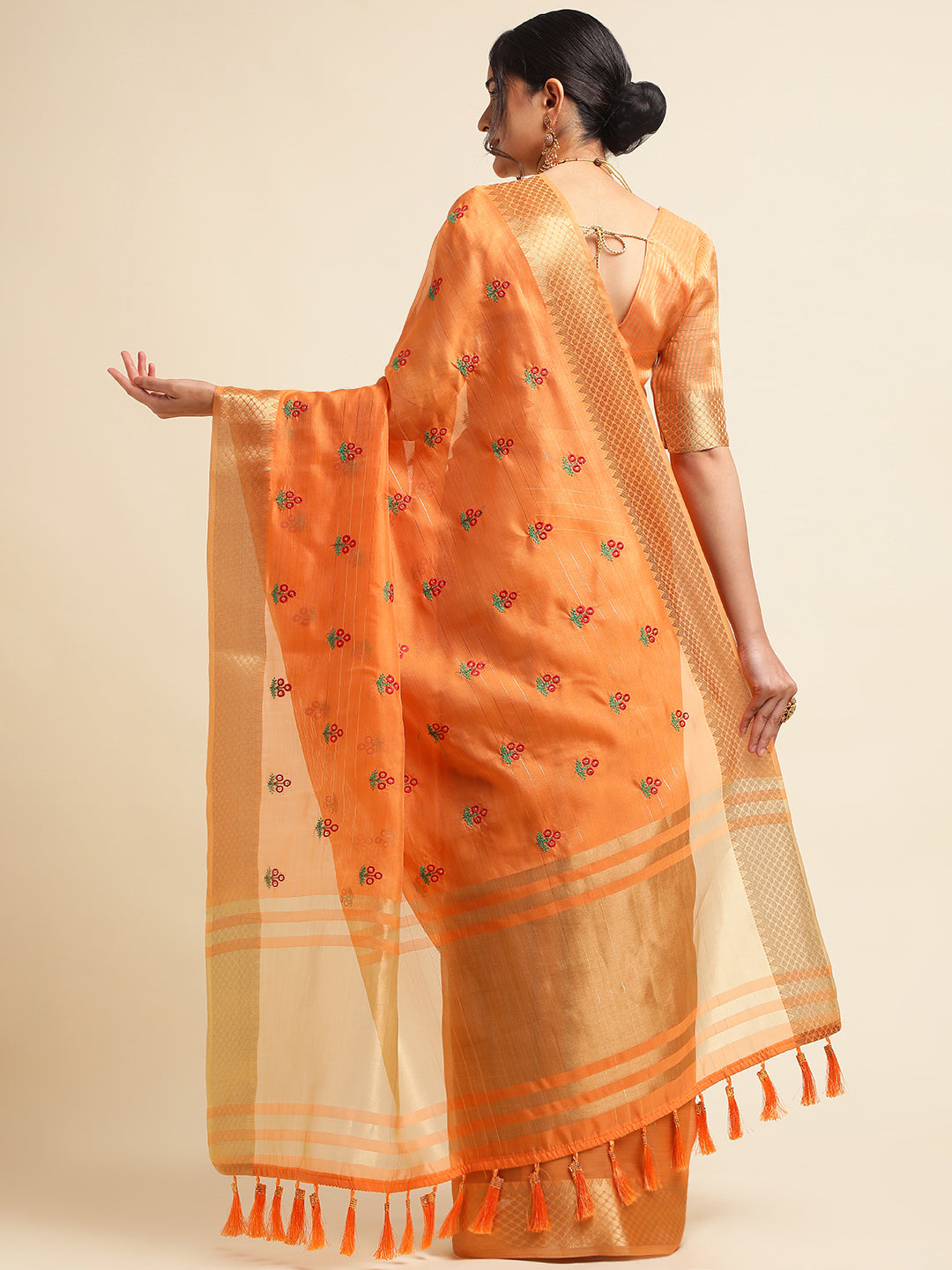 Dhiyona GR Women's Jasmin Orange Cotton Silk Saree