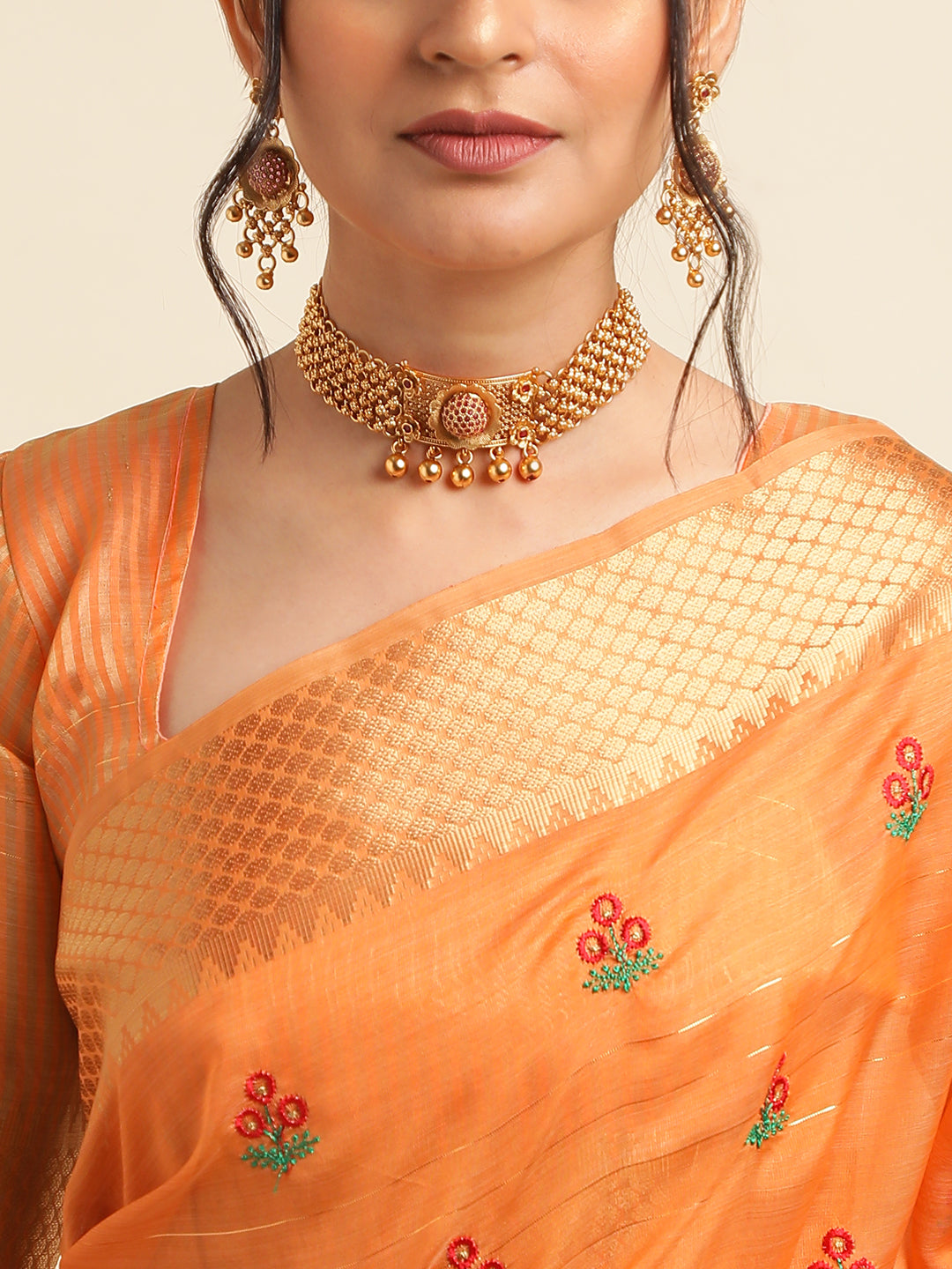 Dhiyona GR Women's Jasmin Orange Cotton Silk Saree
