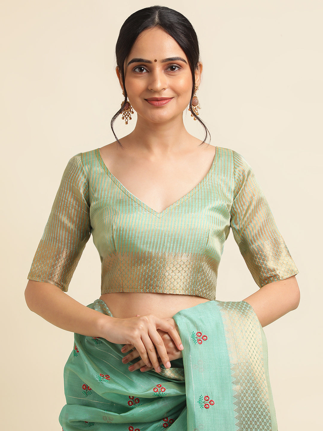 Dhiyona GR Women's Jasmin Turquoise Cotton Silk Saree