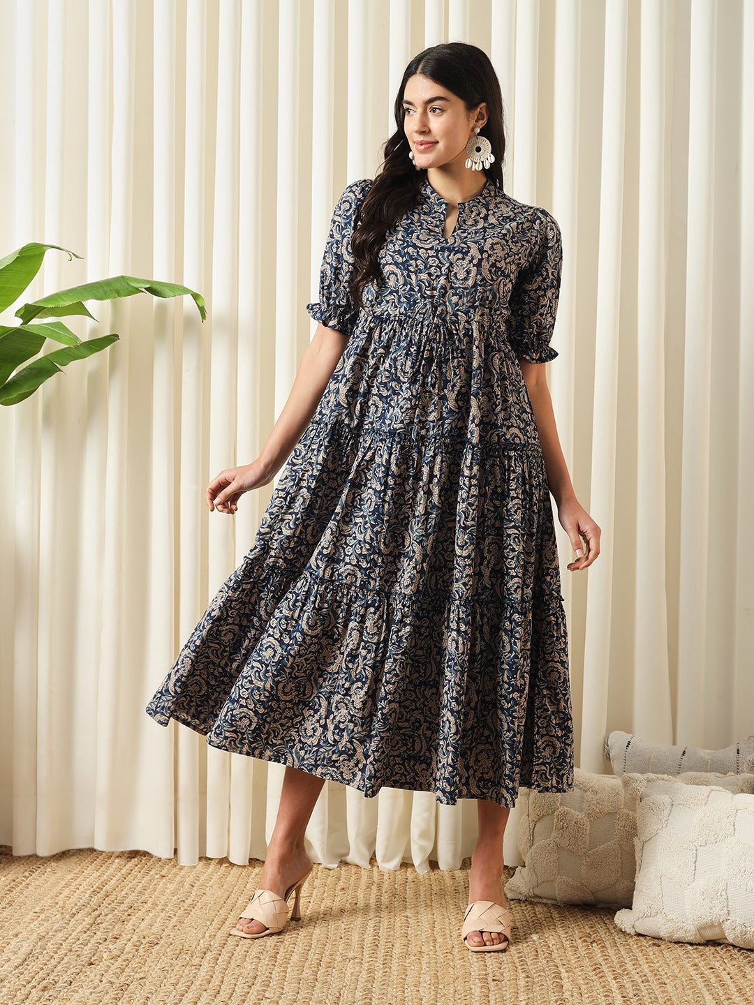 Women Blue A-Line Pure Cotton Dress Women Blue A-Line Pure Cotton Dress