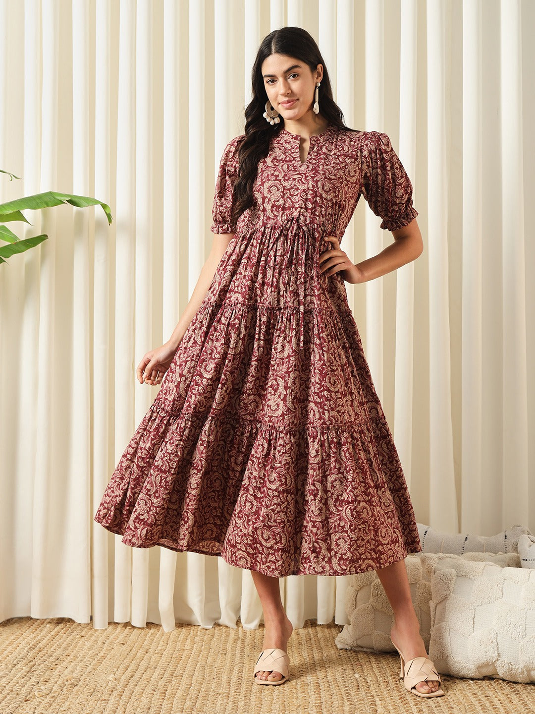 Women Maroon A-Line Pure Cotton Dress XL Women Maroon A-Line Pure Cotton Dress XL