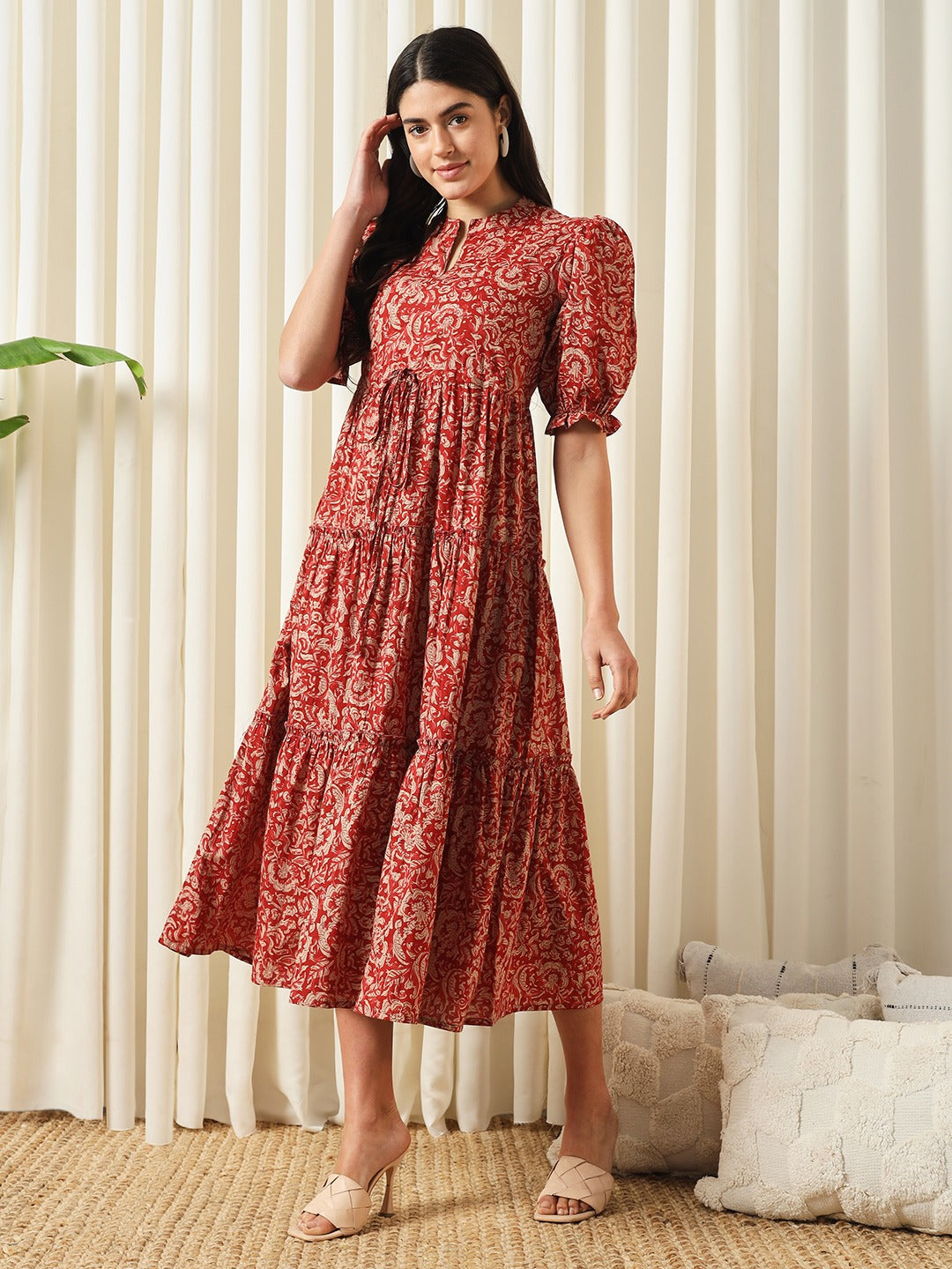 Women's Red Cotton Floral Printed Dress Red / L | Trendia Global Women's Red Cotton Floral Printed Dress Red / L | Trendia Global