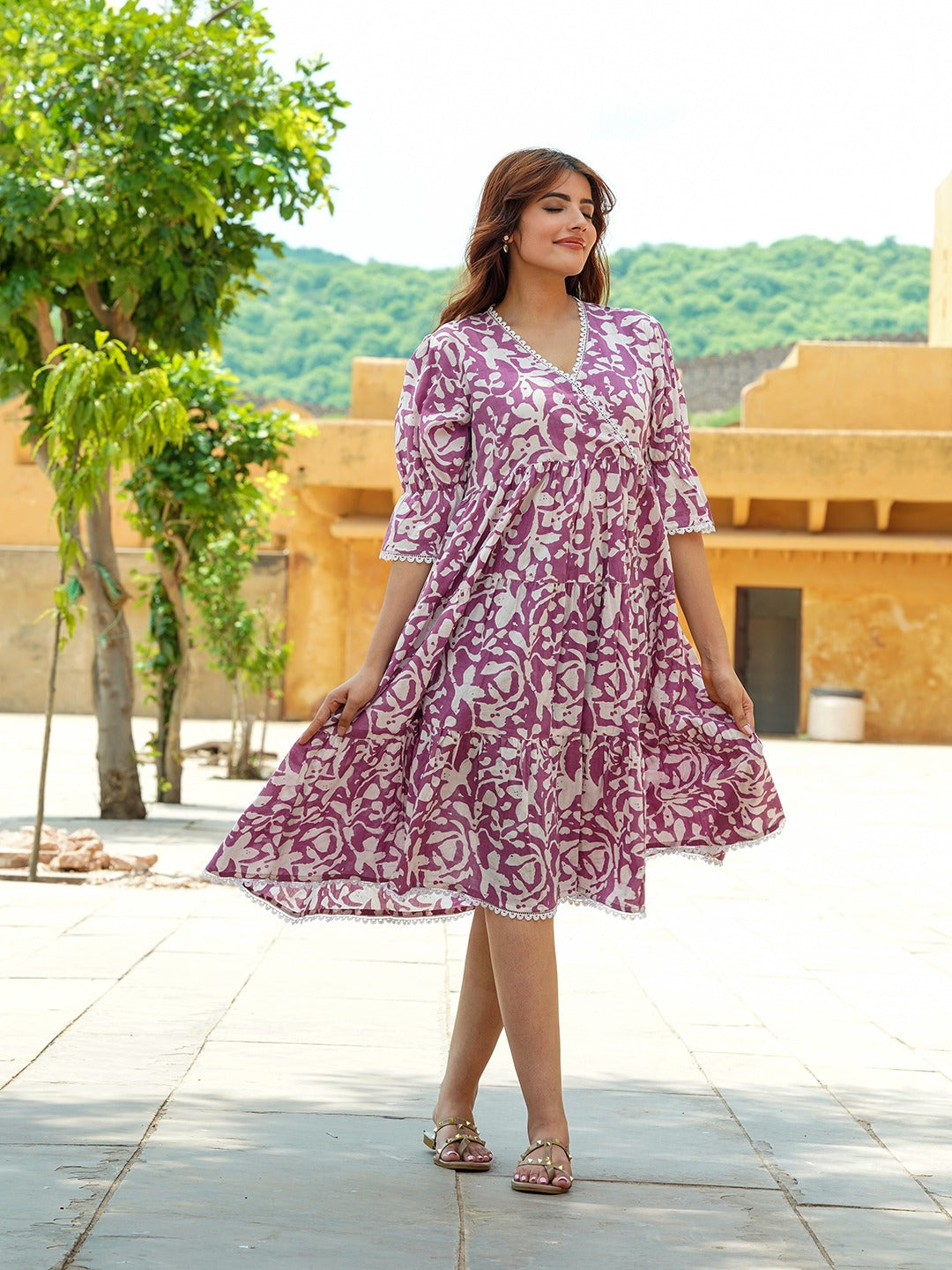 Women Mauve A-Line Angrakha Dress Dhiyona Fashion Women Mauve A-Line Angrakha Dress Dhiyona Fashion
