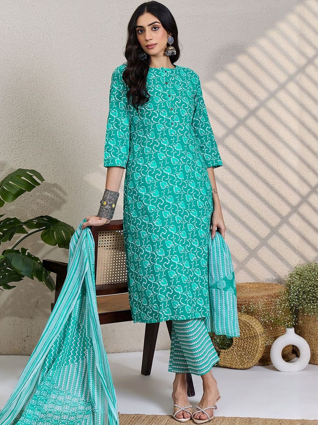 Women Ethnic Motifs Printed Pure Cotton Kurta with Trousers & Dupatta