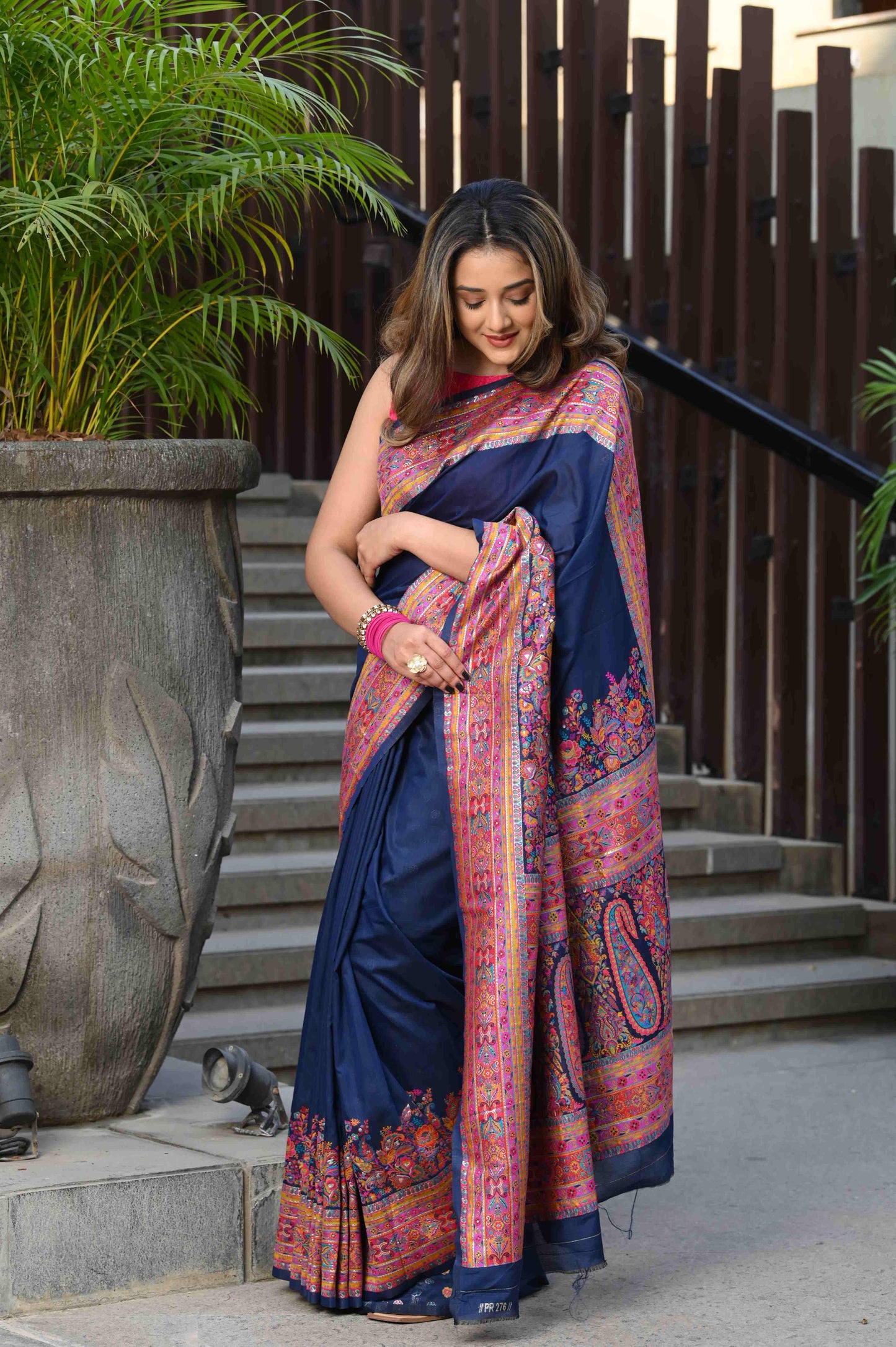 Dhiyona GR Women's Jodha Navy Blue Jamewar Kashmiri Soft Modal Silk Saree