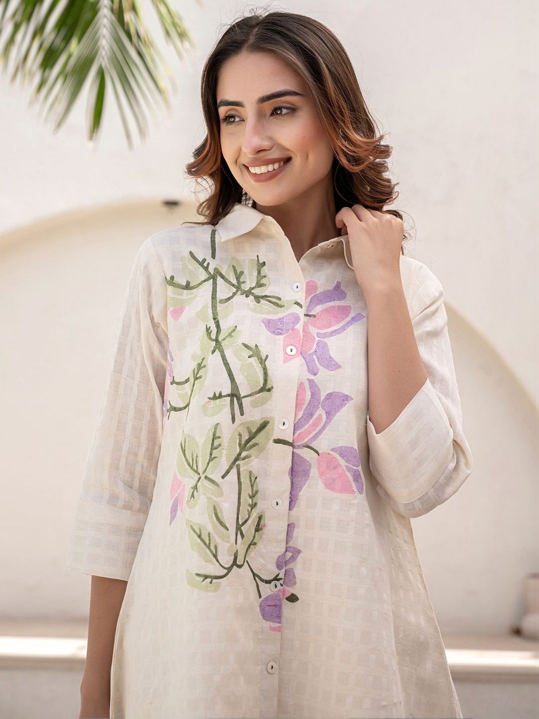 Women Floral Printed Regular Pure Cotton Kurti with Trousers