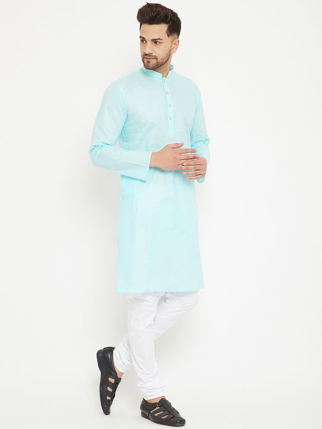 Men's Aqua Cotton Straight Kurta Pyjama Set