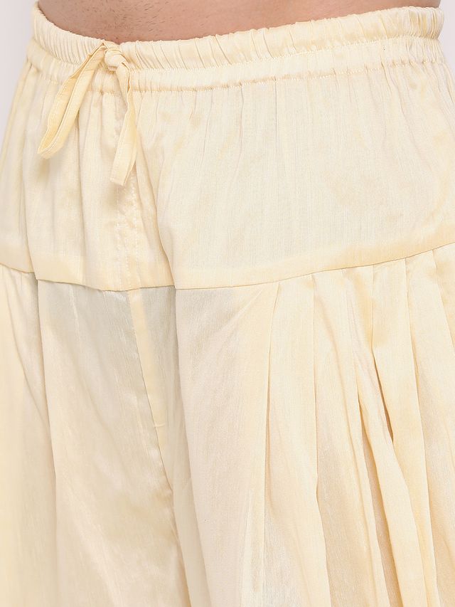 Men's Cream Silk Blend Straight Dhoti