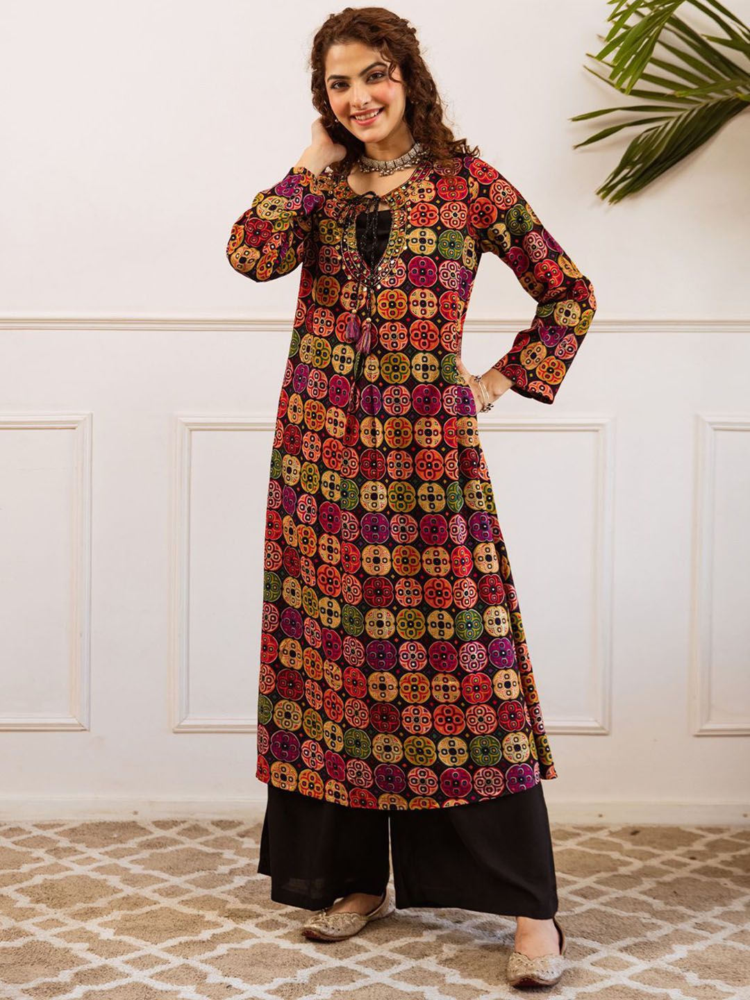 Dhiyona IE Printed Round Neck A-Line Tunic & Palazzo