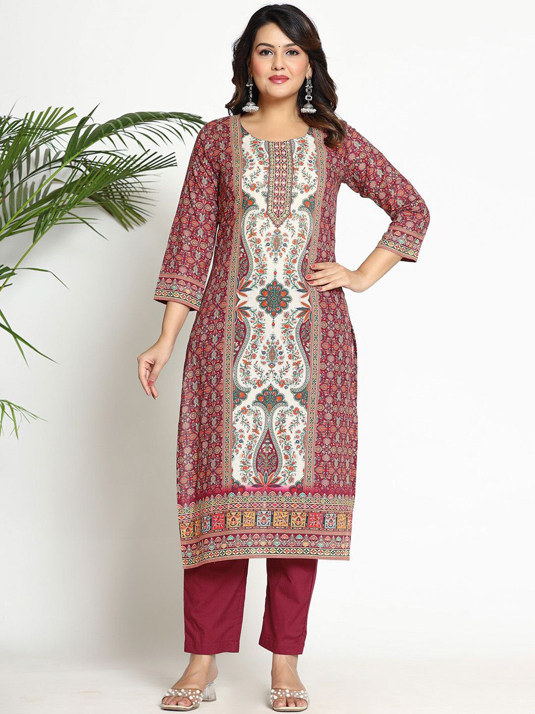 Dhiyona VA Women's Paisley Printed Regular Beads and Stones Pure Cotton Kurta with Trousers & With Dupatta