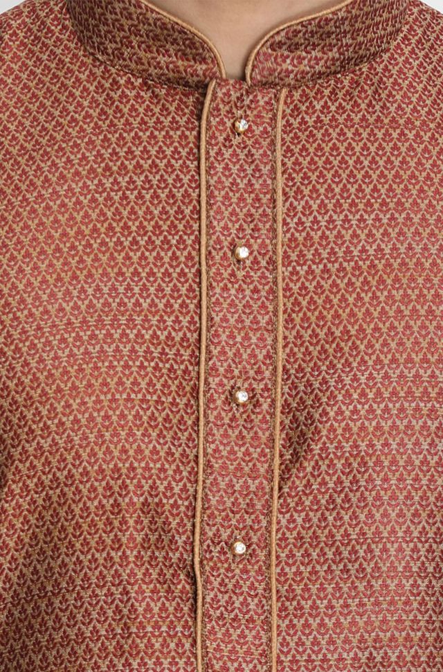Men's Maroon Silk Blend Straight Kurta Pyjama Set