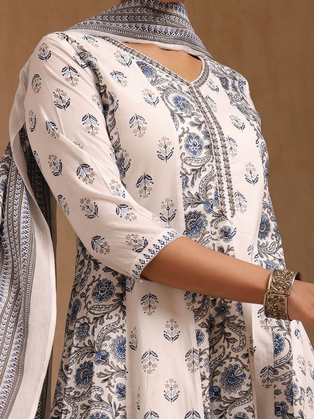 Dhiyona SO Women's Floral Printed irror Work Anarkali Kurta with Trouser & Dupatta