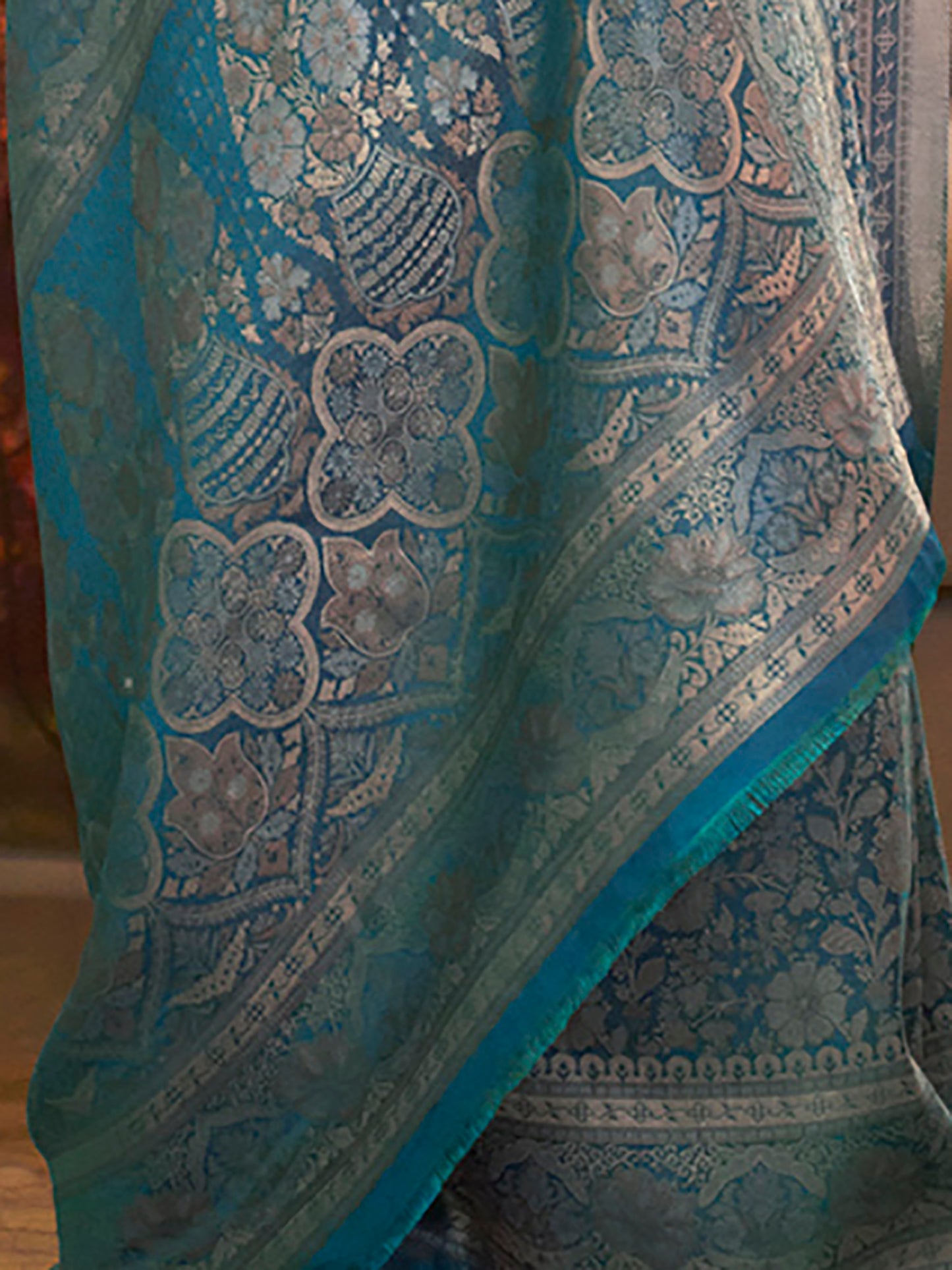 Women's Silk Blend Blue Woven Design Designer Saree With Blouse Piece