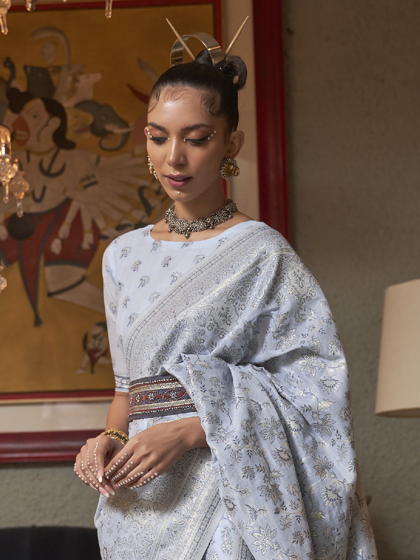 Women's Silk Blend Turquoise Woven Design Designer Saree With Blouse Piece