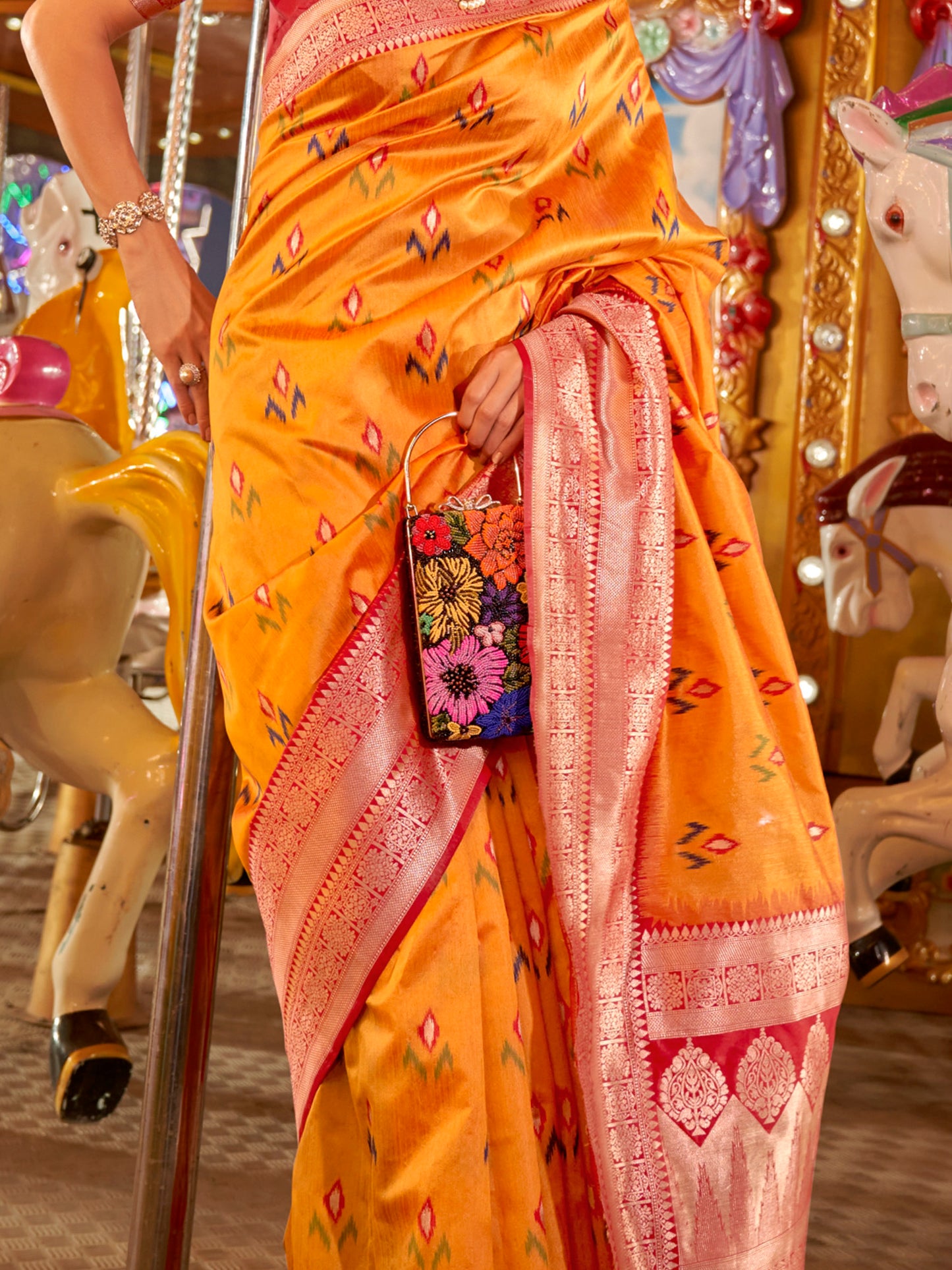 Women's Silk Blend Yellow Woven Design Designer Saree With Blouse Piece