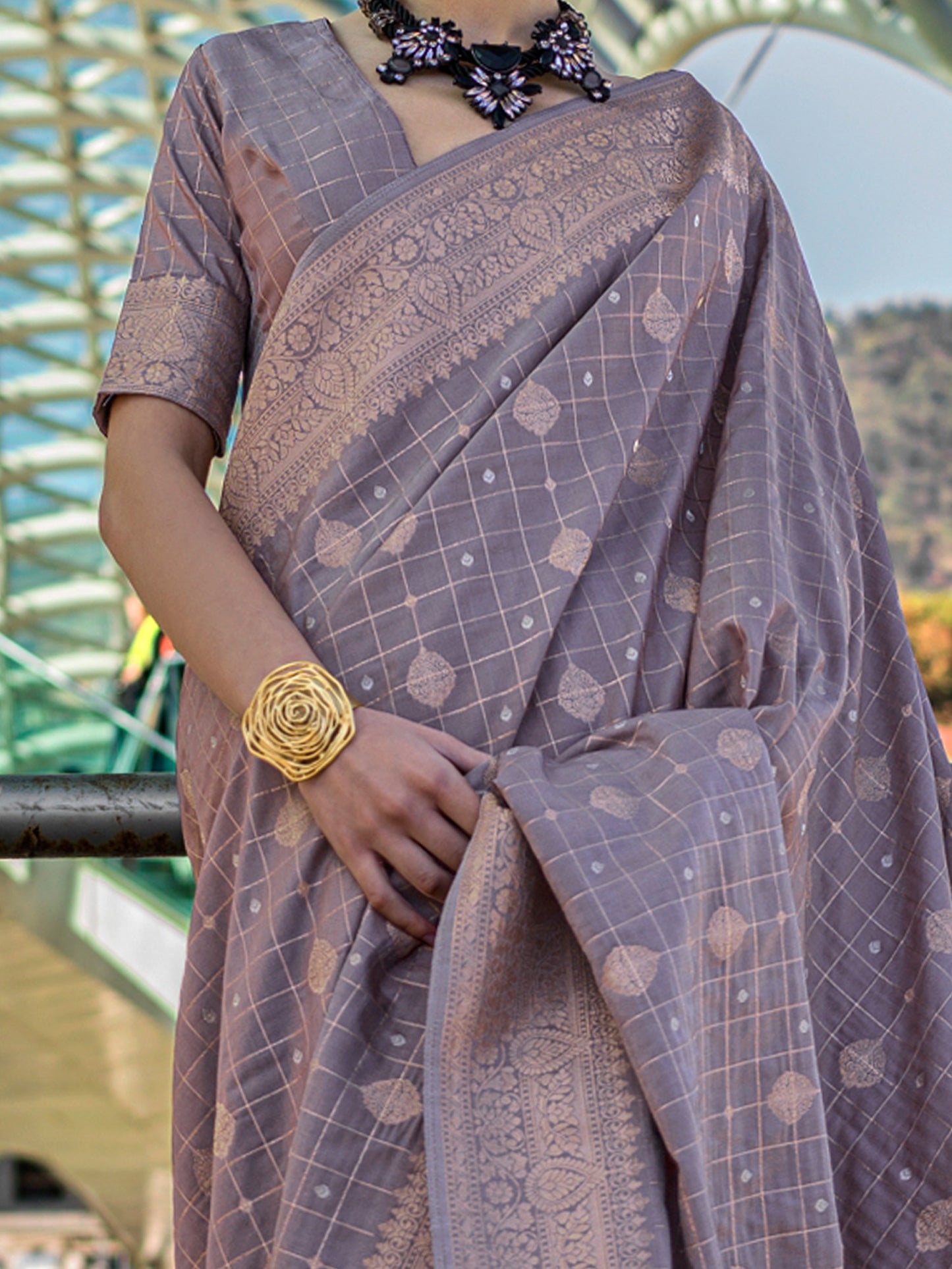 Women's Silk Blend Violet Woven Design Designer Saree With Blouse Piece