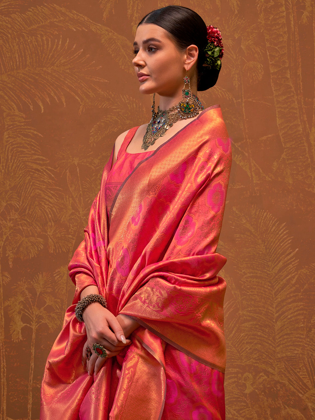 Women's Silk Blend Orange Woven Design Designer Saree With Blouse Piece