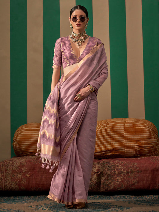 Women's Silk Blend Mauve Woven Design Designer Saree With Blouse Piece