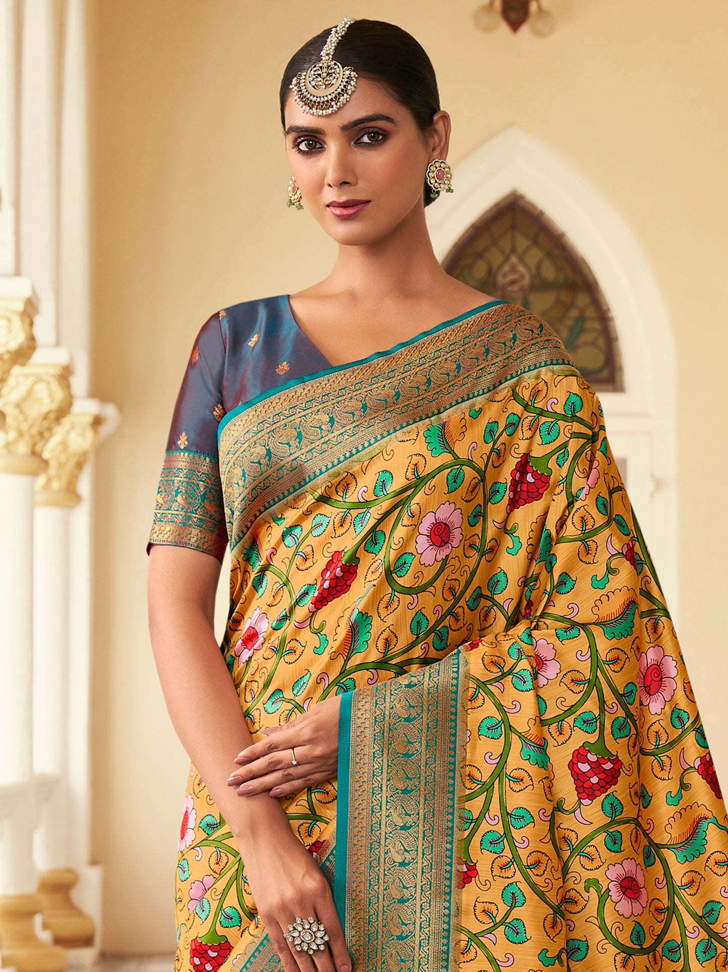 Women's Satin Silk Yellow Woven Design Designer Saree With Blouse Piece