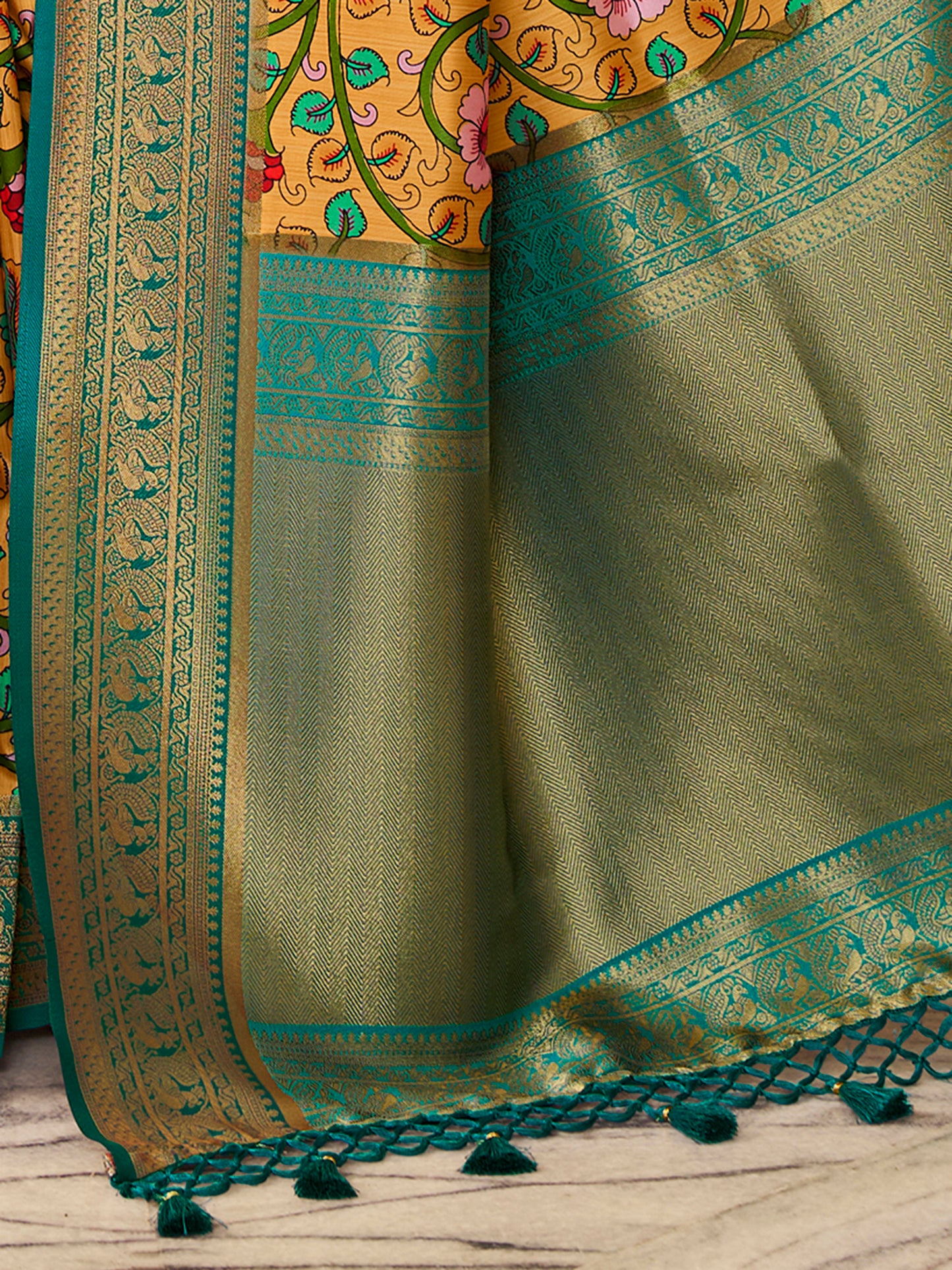 Women's Satin Silk Yellow Woven Design Designer Saree With Blouse Piece