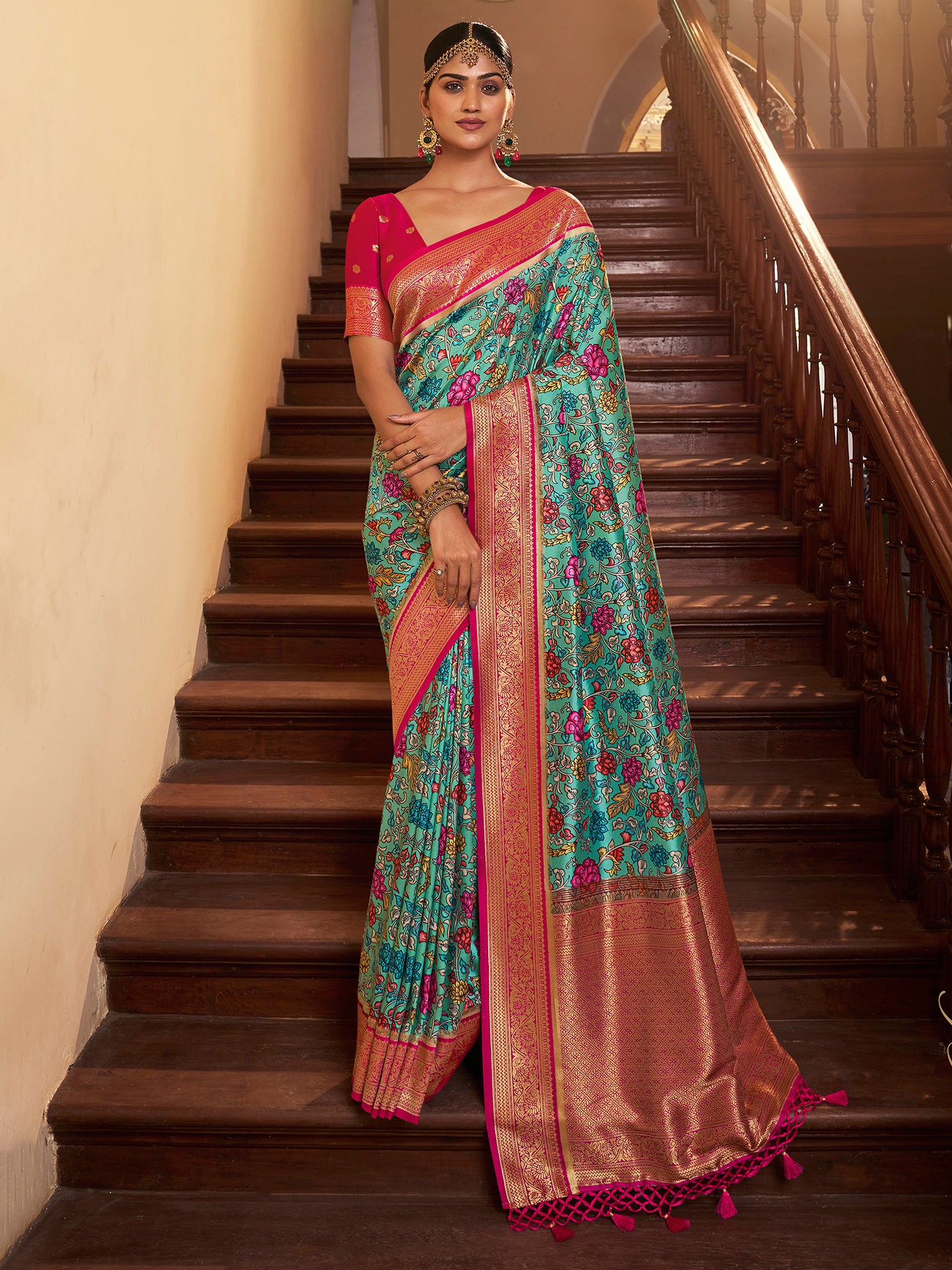 Women's Satin Silk Blue Woven Design Designer Saree With Blouse Piece